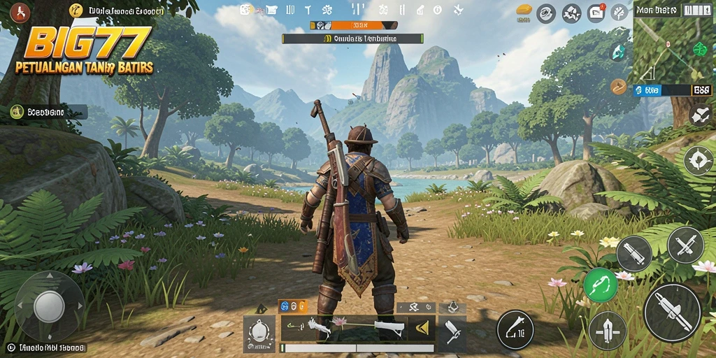 Screenshot menunjukkan pemain menjelajahi dunia terbuka yang luas.