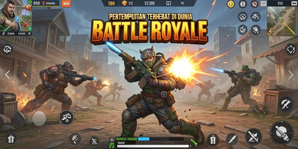 Tampilan gameplay epik dalam pertempuran Battle Royale yang seru.