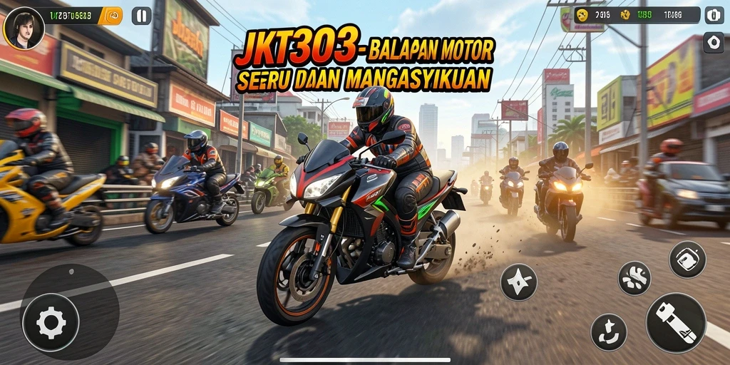 Tampilan gameplay seru JKT303 saat balapan motor.