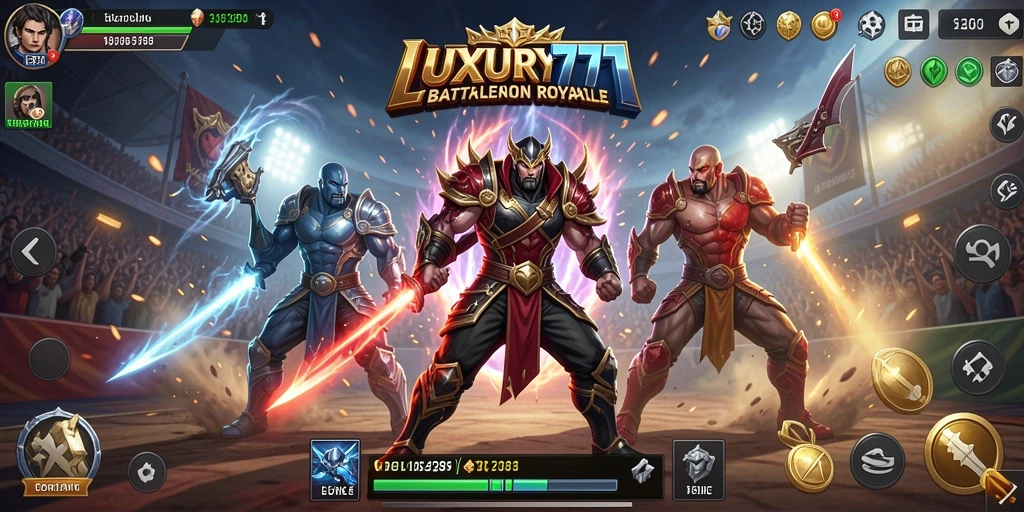 Tampilan aksi seru dalam battlefield LUXURY777 saat bermain Battle Royale.