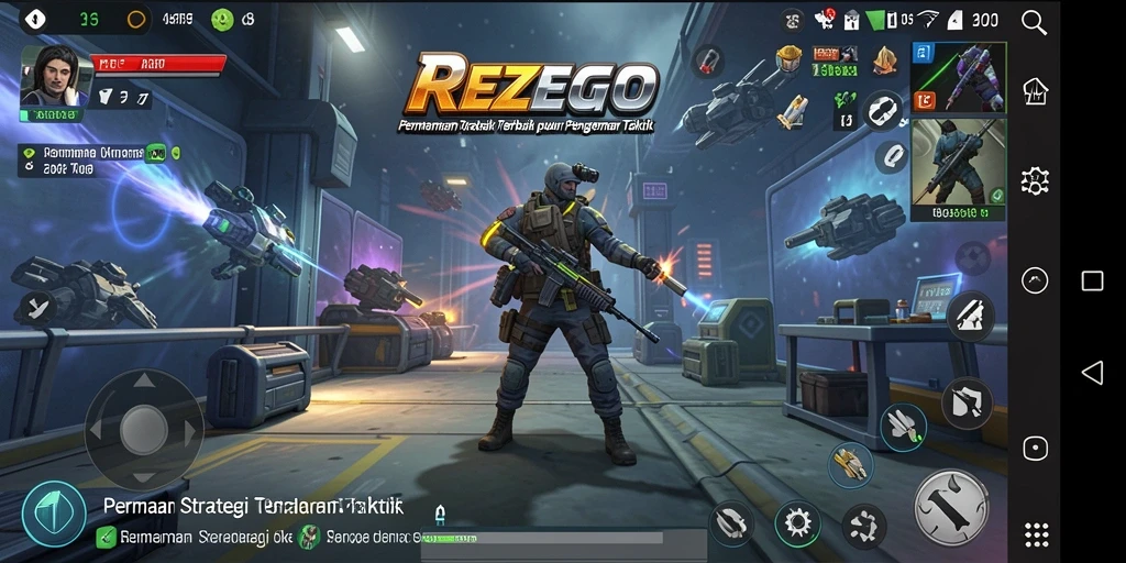 Tangkapan layar gameplay REZEGO menunjukkan pertempuran strategi yang epik.