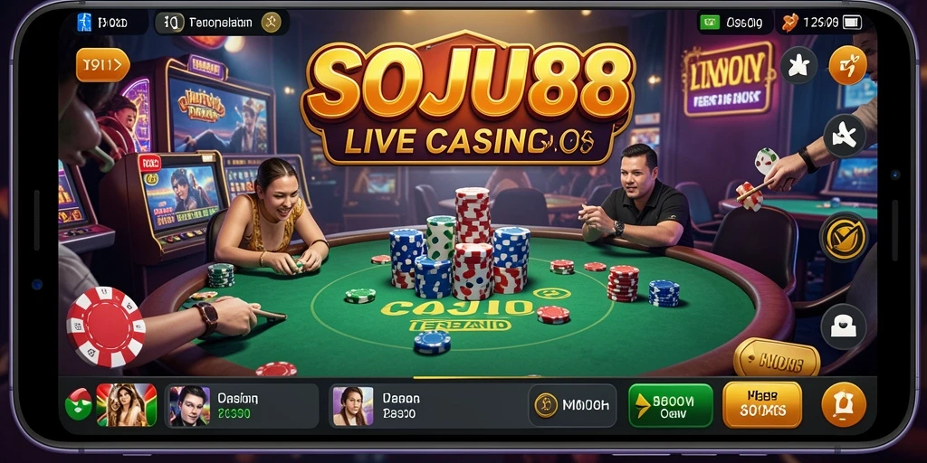 Tampilan gameplay Live Casino yang mendebarkan di SOJU88.