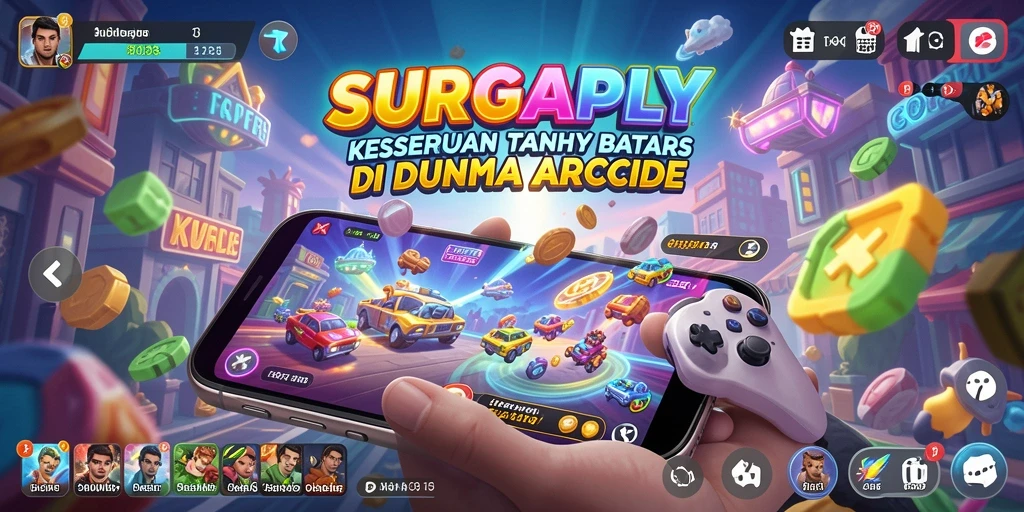 Screenshot utama SURGAPLY yang menampilkan gameplay Arcade yang mengasyikkan.